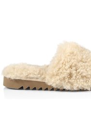 Women's Eira Ivory Faux Shearling Slides Shoes Flats - Ivory