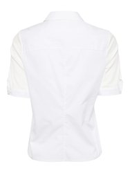 Women's Ribbed Mixed Media Short Sleeve Polo, White