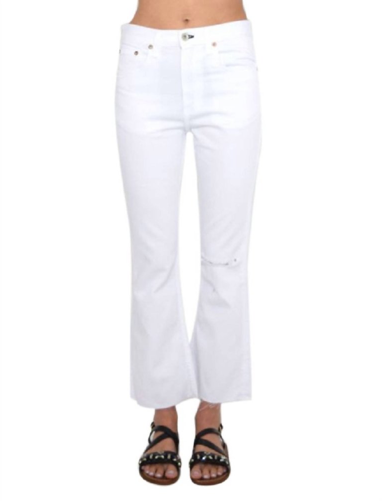 Women'S White With Holes Cropped Jeans Stretch Denim Pants - White