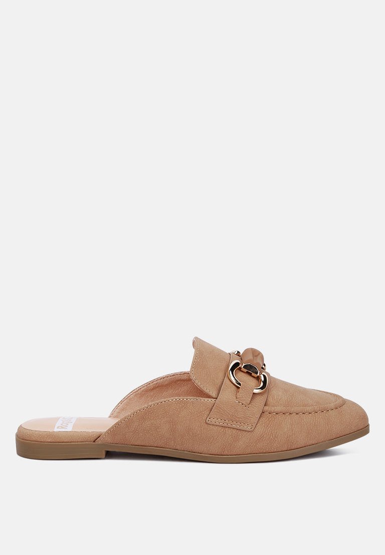 Abner Horsebit Embellished Slip On Mules In Taupe - Taupe