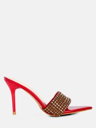 Adina Diamante Strap Pointed Heel Sandals In Red