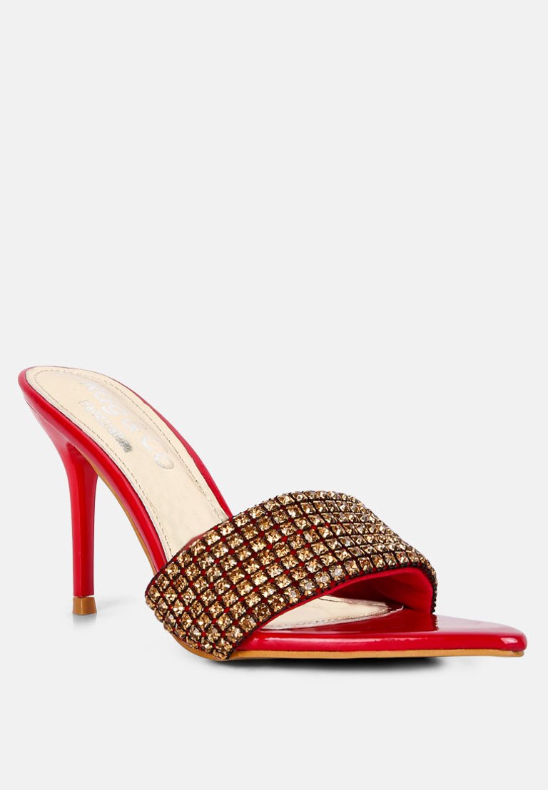 Adina Diamante Strap Pointed Heel Sandals In Red - Red