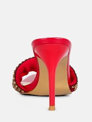 Adina Diamante Strap Pointed Heel Sandals In Red
