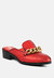 Aksa Chain Embellished Metallic Red Leather Mules - Red