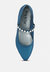 Alverno Metallic Diamante Mary Jane Leather Flats In Blue