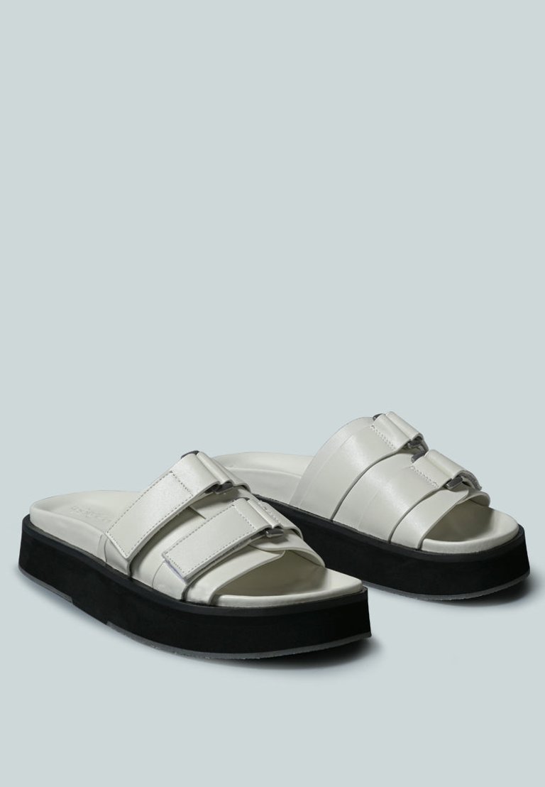 Aniston Buckled Flatform White Slip-on Sandal - White