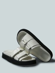 Aniston Buckled Flatform White Slip-on Sandal