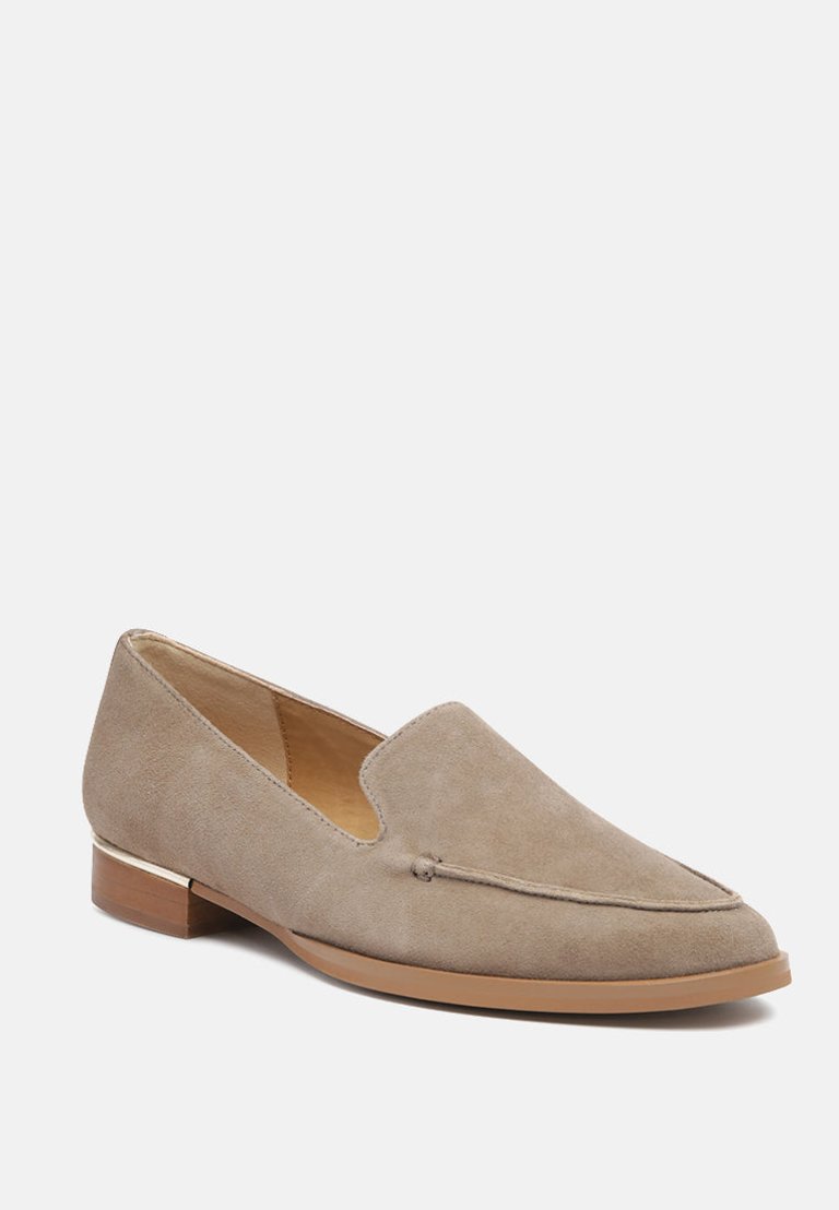 Anna Taupe Suede Leather Loafers - Taupe