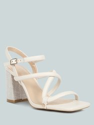 Artha Open Square Toe Block Heel Sandals In Off White - Off White