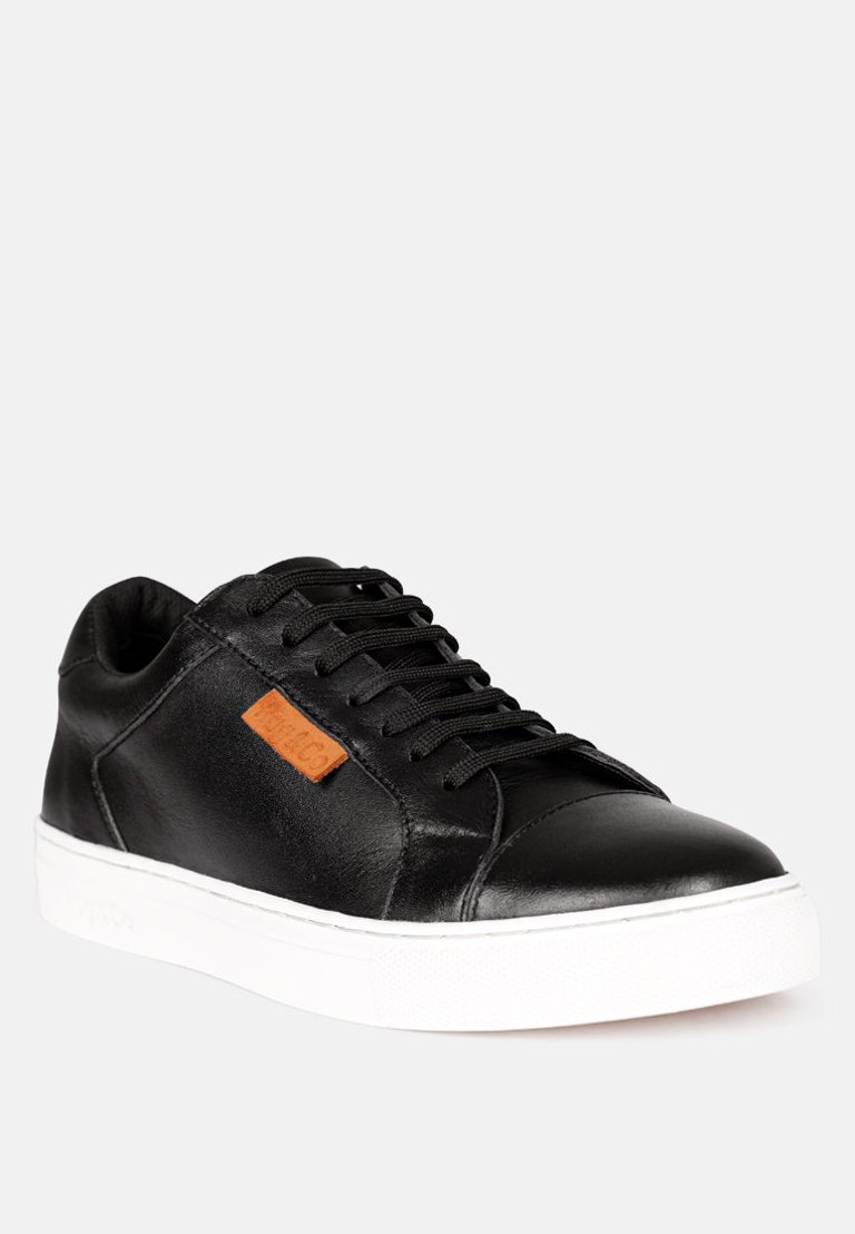 Ashford Black Fine Leather Handcrafted Sneakers - Black