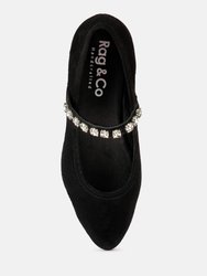 Assisi Black Fine Suede MaryJane Ballet Flats