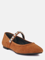 Assisi Tan Fine Suede MaryJane Ballet Flats - Tan