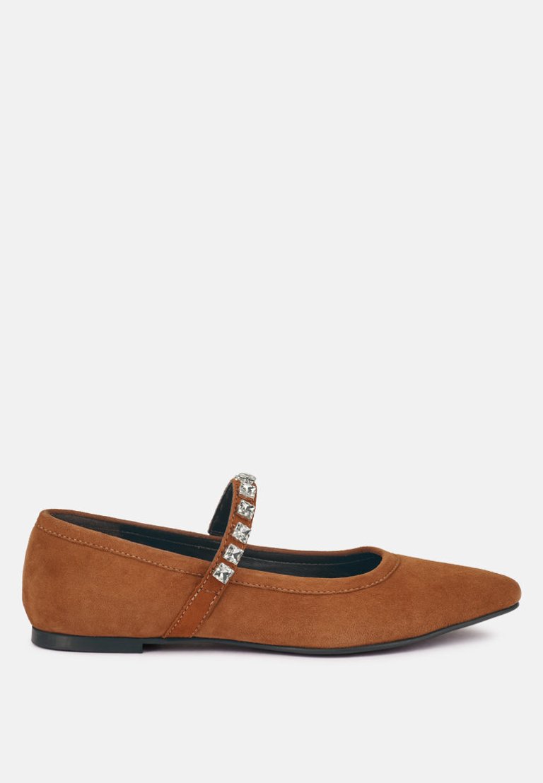 Assisi Tan Fine Suede MaryJane Ballet Flats