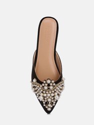 Astre Embellished Delicate Pearl Mules In Black