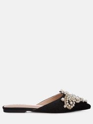 Astre Embellished Delicate Pearl Mules In Black