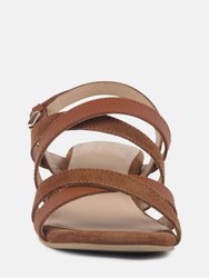 Astrid Tan Mid Heeled Block Leather Sandal