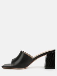 Audriana Black Textured Block Heel Sandals