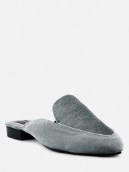 Batiste Grey Velvet Handcrafted Mules - Grey