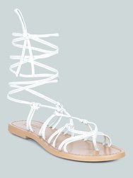 BAXEA Handcrafted White Tie Up String Flats - White