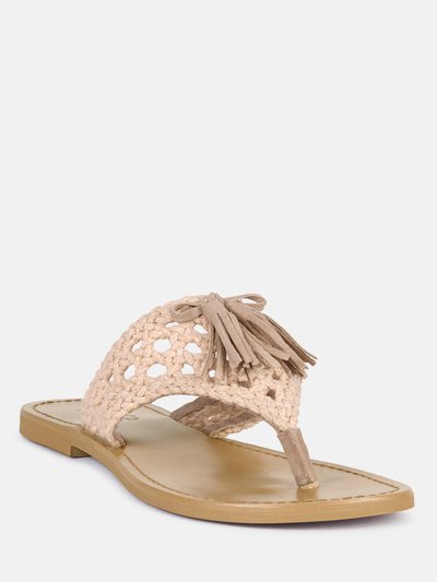 Rag & Co Beech Handwoven Natural Latte Suede Tassel Thong Flats product