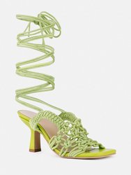 Beroe Green Braided Handcrafted Lace Up Sandal - Green