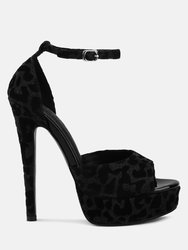 Brigitte Black Leopard Print Peep Toe Stiletto Sandal