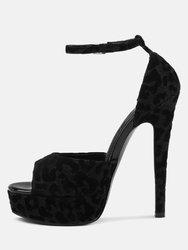 Brigitte Black Leopard Print Peep Toe Stiletto Sandal