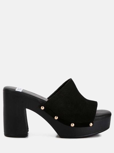 Rag & Co Cartera Suede High Block Heel Clogs In Black product