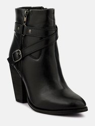 Cat-Track Black Leather Ankle Boots - Black