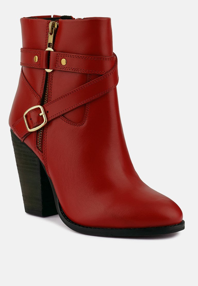 Cat-Track Red Leather Ankle Boots - Red