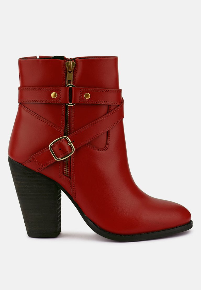 Cat-Track Red Leather Ankle Boots