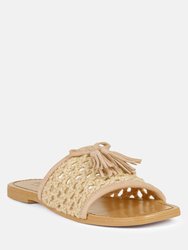 Cedar Handwoven Natural Latte Tassel Flats - Latte