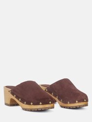 Cedrus Fine Suede Studded Clog Mules - Brown
