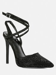 Charmer Rhinestone Embellished Stiletto Sandals In Black - Black