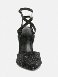 Charmer Rhinestone Embellished Stiletto Sandals In Black