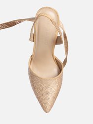 Charmer Rhinestone Embellished Stiletto Sandals In Champagne