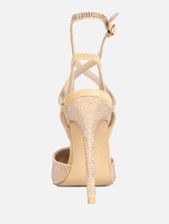 Charmer Rhinestone Embellished Stiletto Sandals In Champagne