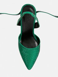 Charmer Rhinestone Embellished Stiletto Sandals In Green