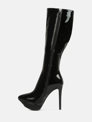 Chatton Black Patent Stiletto High Heeled Calf Boots