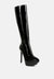 Chatton Black Patent Stiletto High Heeled Calf Boots - Black