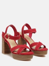 Choupette Suede Leather Block Heeled Sandal - Red