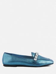Churros Diamante Embellished Metallic Loafers In Blue