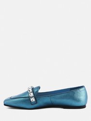 Churros Diamante Embellished Metallic Loafers In Blue