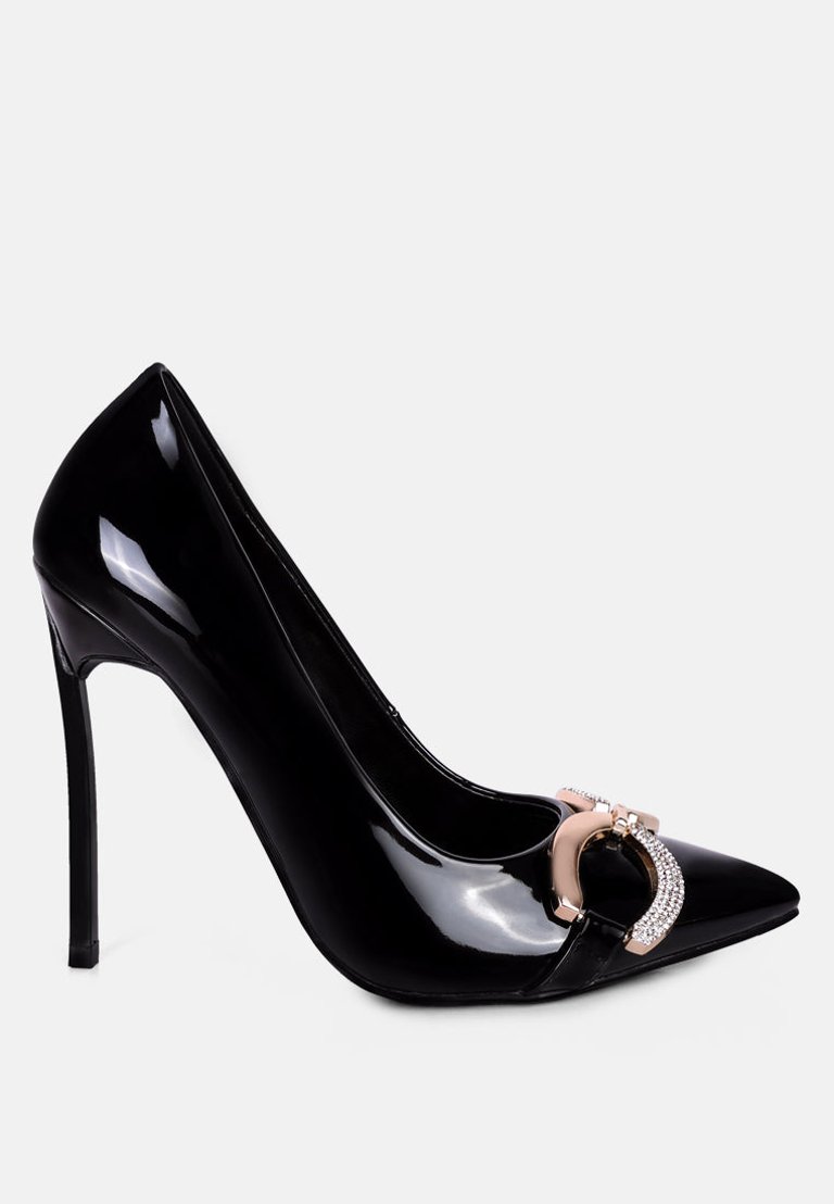 Cocktail Buckle Embellished Stiletto Pump Shoes In Black