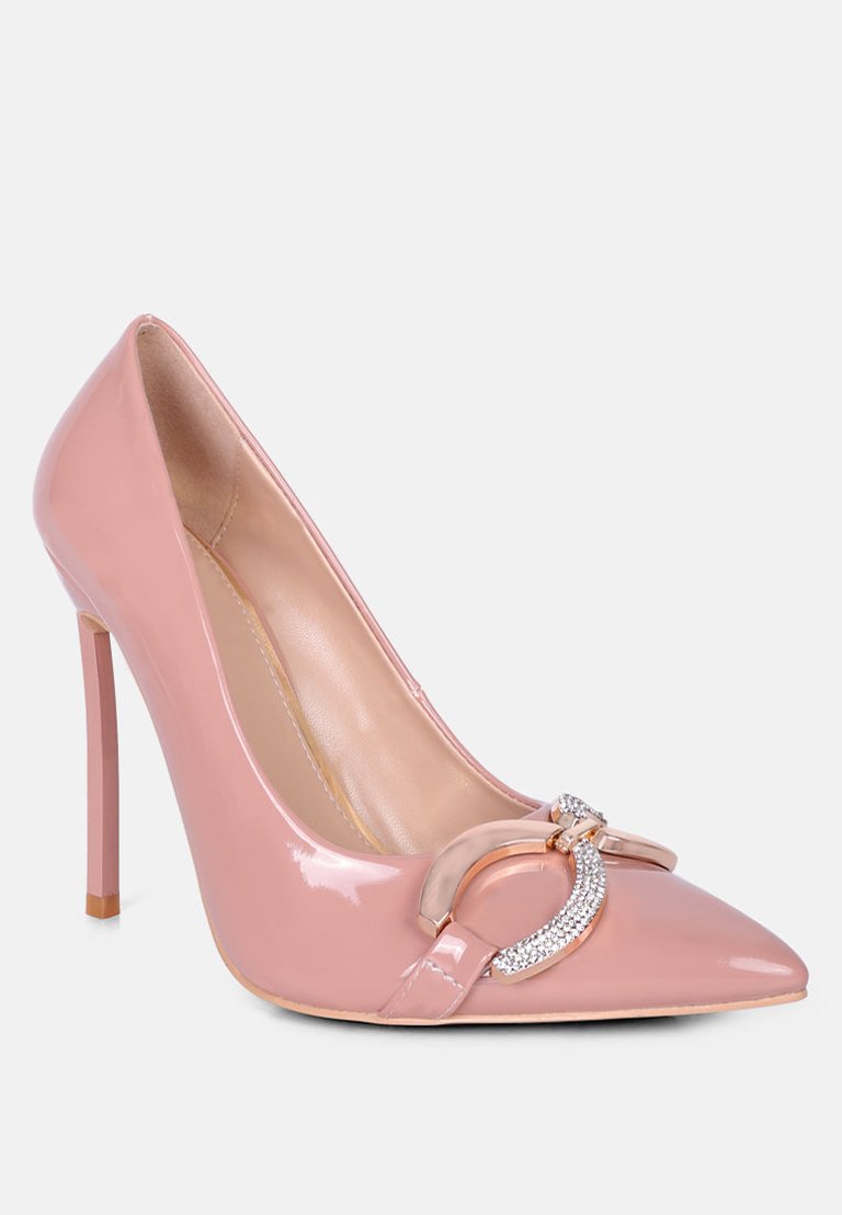 Cocktail Buckle Embellished Stiletto Pump Shoes In Blush - Blush