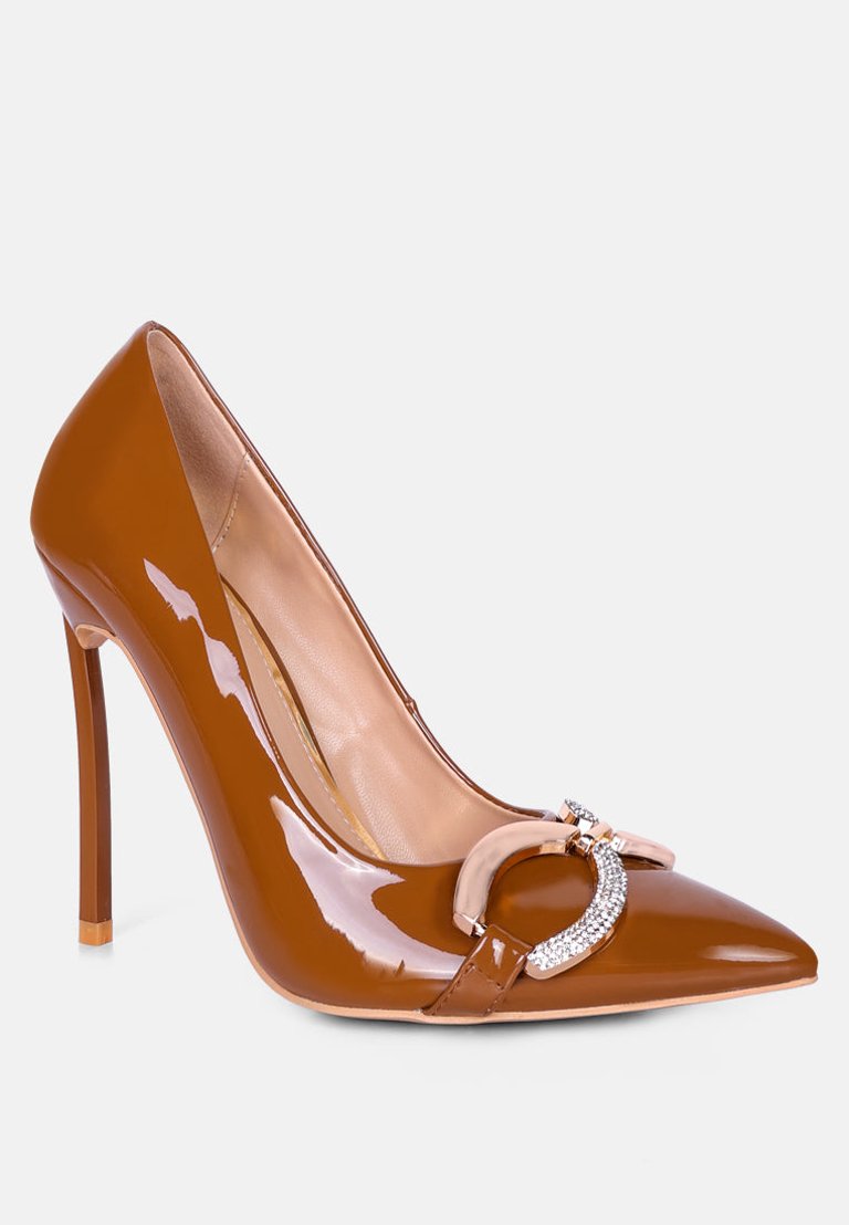 Cocktail Buckle Embellished Stiletto Pump Shoes In Camel - Camel