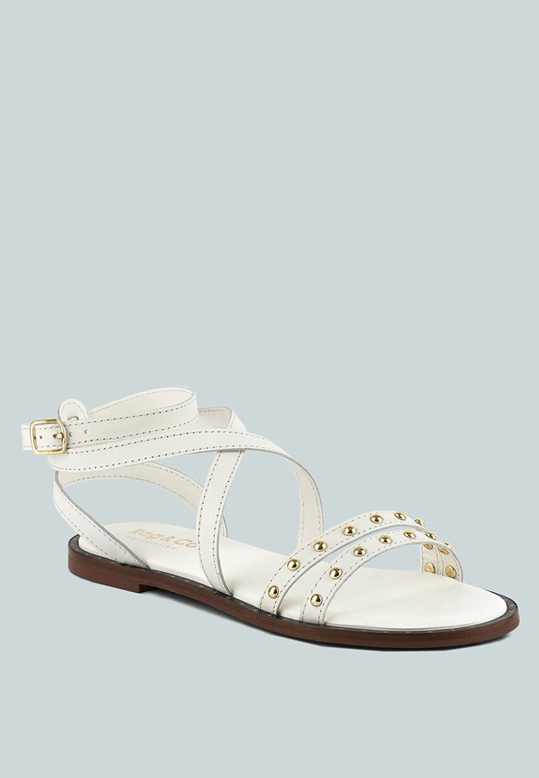 Corriane Studs Embellishment Off White Strappy Sandals - Off White