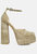 Cosette Diamante Embellished Ankle Strap High Block Heel Sandals In Beige - Beige