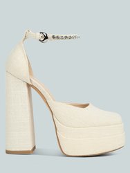 Cosette Diamante Embellished Ankle Strap High Block Heel Sandals In Off White - Off White