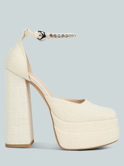 Rag & Co Cosette Diamante Embellished Ankle Strap High Block Heel Sandals In Off White product